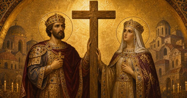 Saints Constantine and Helen, Equal to the Apostles, beside the Holy Cross / Sfinții Constantin și Elena lângă Sfânta Cruce