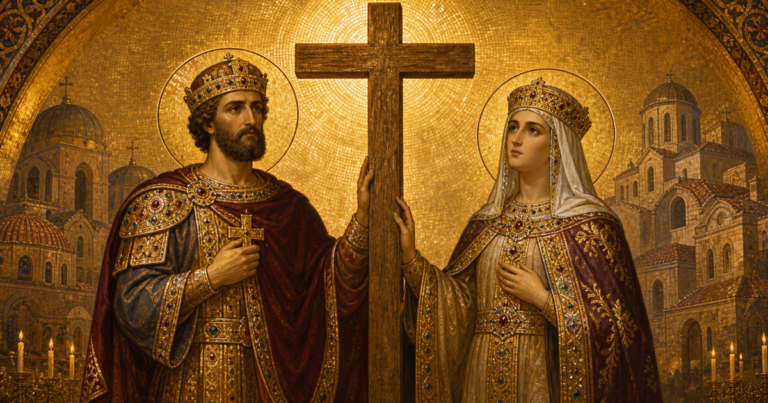 Saints Constantine and Helen, Equal to the Apostles, beside the Holy Cross / Sfinții Constantin și Elena lângă Sfânta Cruce