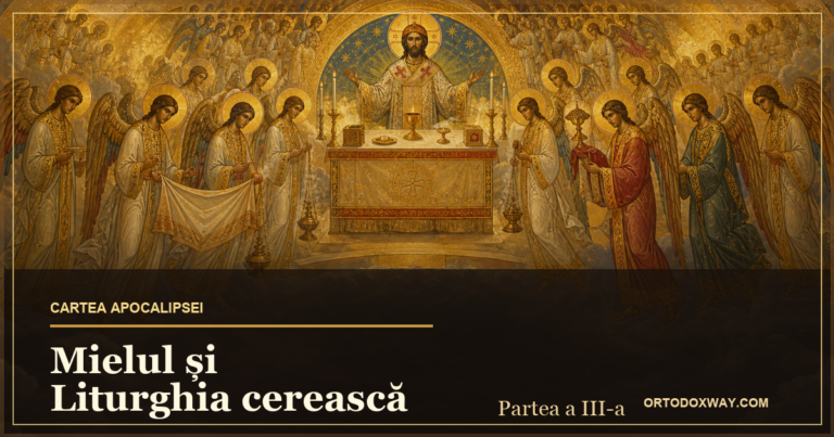 Liturghia cerească, cu Hristos Mare Arhiereu și îngerii slujind în jurul altarului