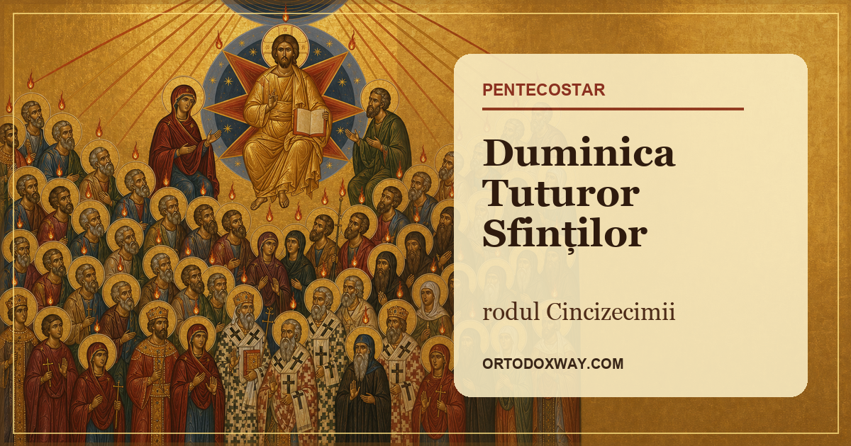 Icoană bizantină cu Hristos și soborul tuturor sfinților, luminată de razele Cincizecimii