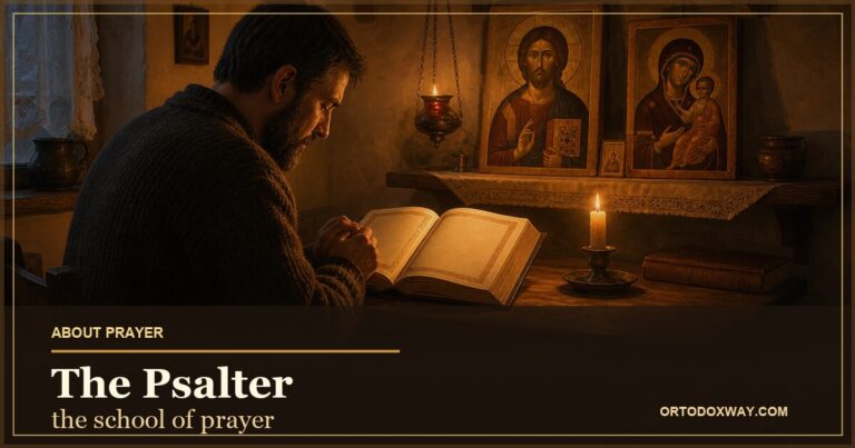 Orthodox Christian praying at home with the Psalter