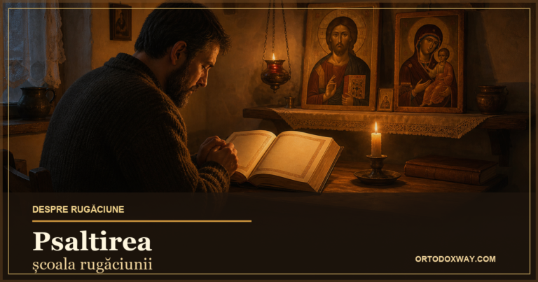 Credincios citind Psaltirea acasă în rugăciune