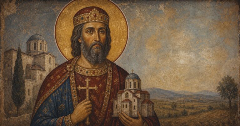 Saint Lazar the Great Martyr, Prince of Serbia, in Orthodox icon style