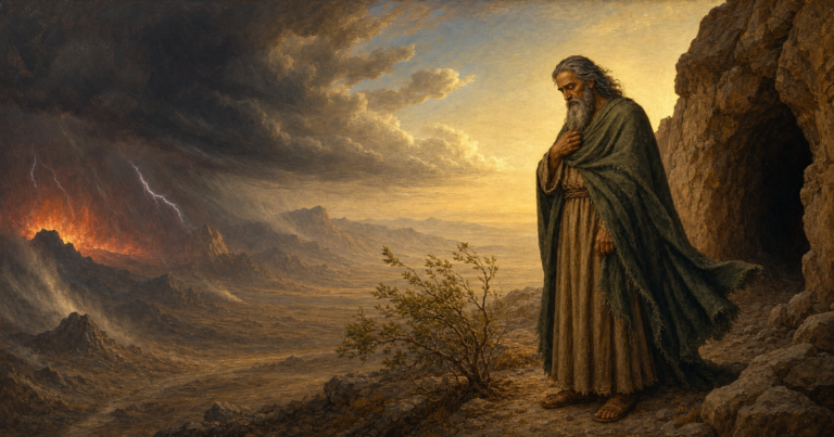 The Holy Prophet Elijah at Horeb, between the fire of the storm and the still small voice