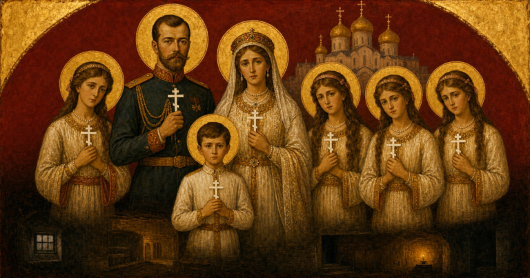 The Holy Royal Martyrs Romanov in Orthodox iconographic style