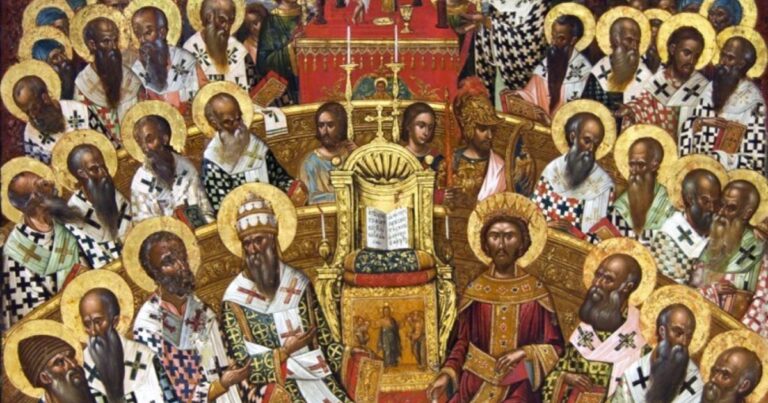 Icoana Sinodului I Ecumenic pictată de Mihail Damaskinos în 1591