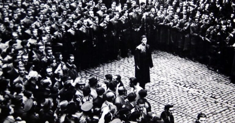 Corneliu Zelea Codreanu amid an Iron Guard gathering in Bucharest, 1937