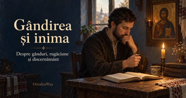 Un creștin cu o carte deschisă și metanii, în liniștea rugăciunii, lângă icoana Mântuitorului. Gândirea și inima — OrtodoxWay.