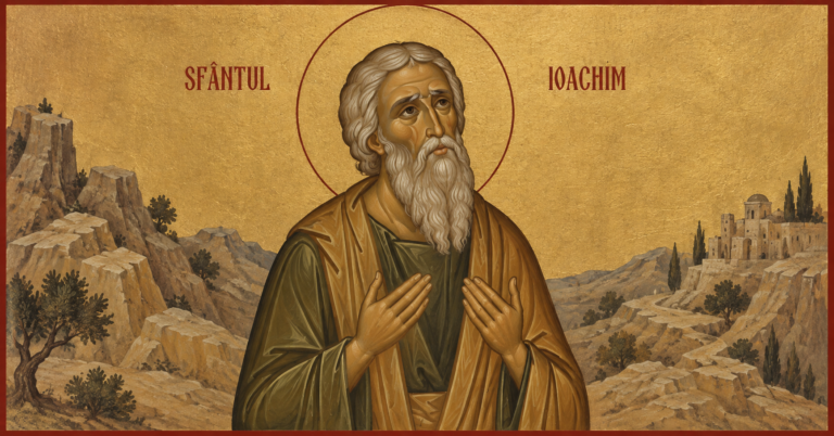 Sfântul Ioachim în rugăciune, ilustrație în stil iconografic ortodox.
