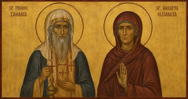 Sfântul Proroc Zaharia și Dreapta Elisabeta, reprezentați în stil iconografic ortodox.