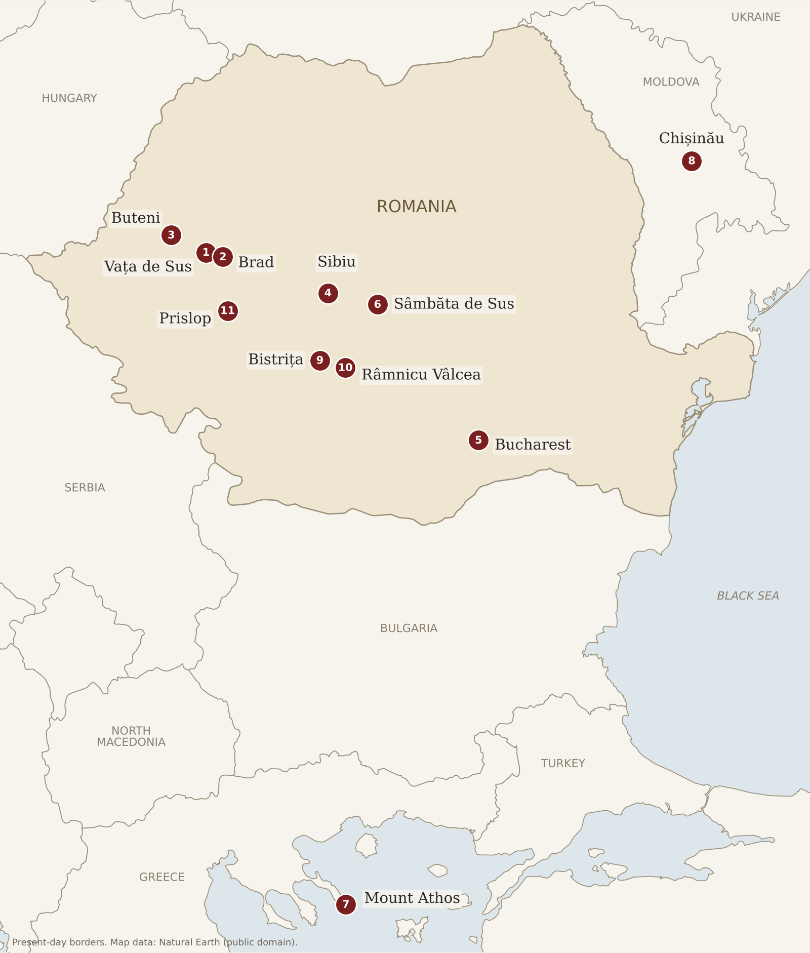 Places in the life of Arsenie Boca up to 1948