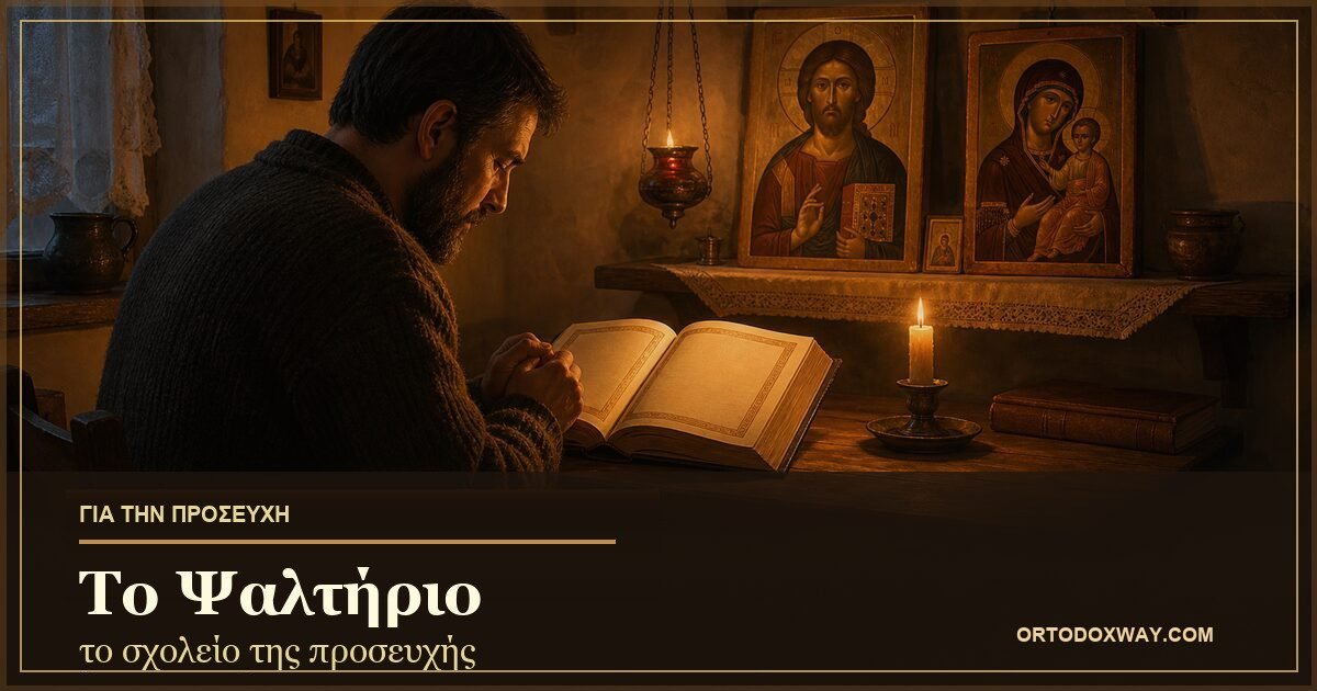 Πιστός διαβάζει το Ψαλτήριο στο σπίτι του με προσευχή